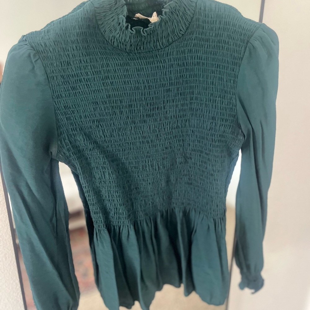 Vici Forest Green Smocked Blouse